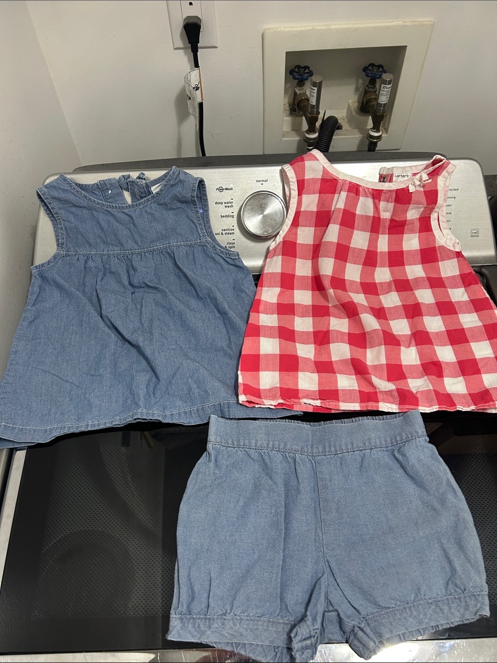 Carters 4t three piece shorts denim chambray picnic plaid Gigham fall set